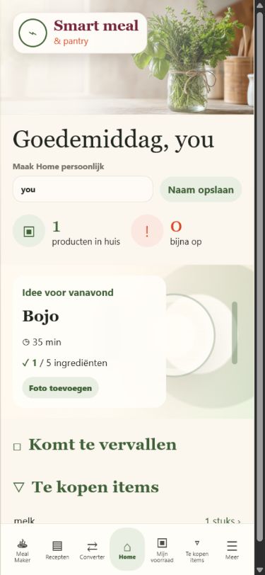 Smart Meal and Pantry home screen