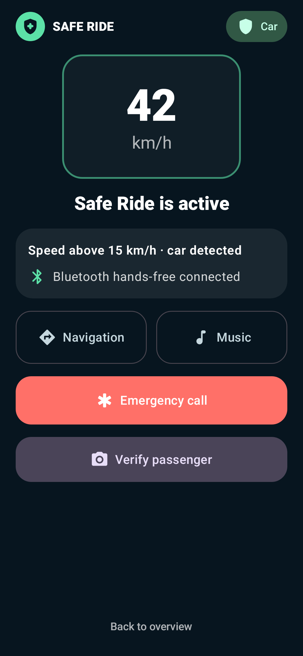 Safe Ride active driving screen